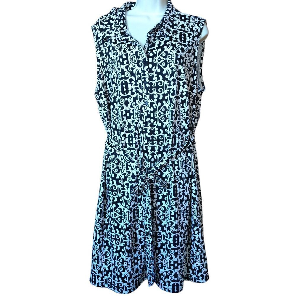 TACERA Women's 3X Sleeveless Belted Partial Button Front Shirt Dress NEW